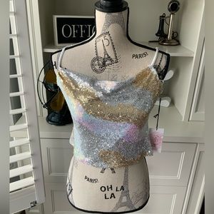CRYSTAL SKY Sequin Cropped Sleeveless Top Women’s Size Medium BRAND NEW